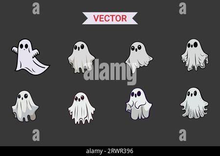 Set mit Stoffgewirren. Halloween gruselige Geistermonster. Niedlicher Cartoon mit gruseligen Figuren. Stock Vektor