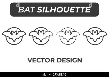 Bats-Umrisssymbol in weiß und Schwarz. Fledermäuse mit flachem Vektorsymbol aus der Halloween-Kollektion Stock Vektor