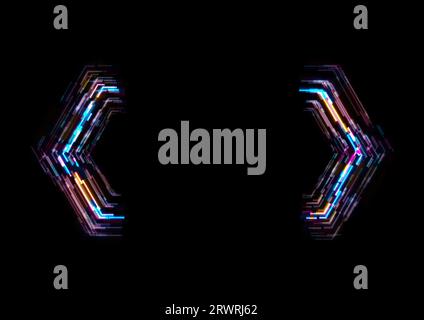 Abstrakter, farbenfroher, leuchtender, geometrischer Neon-Hintergrund. Retro-Grafikdesign mit Laser-Glitch-Effekt. Futuristische Vektor-Illustration Stock Vektor