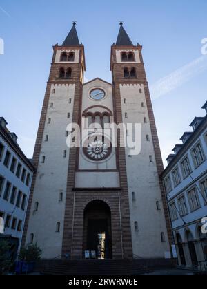 Romanische UNESCO-Kiliansdom, St. Kilian, Dom, Zwillingstürme, Würzburg, Unterfranken, Franken, Bayern, Deutschland, Europa Stockfoto