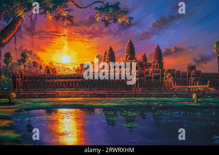 Gemälde von Angkor Wat, Archäologischer Park Angkor, Provinz Siem Reap, Kambodscha. Kredit: Kraig lieb Stockfoto