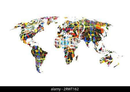 Gemalte Karte der Welt. Hochauflösender abstrakter mehrfarbiger Hintergrund. Stockfoto