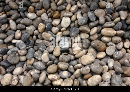 Kieselsteine in verschiedenen Farben, Formen und Größen, Formatfüllung Stockfoto