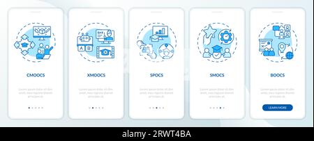 2D-Rundgang-MOOC mit blauen linearen Symbolen Stock Vektor