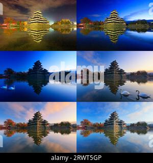 Fester Punkt am Morgen vom Schloss Matsumoto leuchtet auf Stockfoto