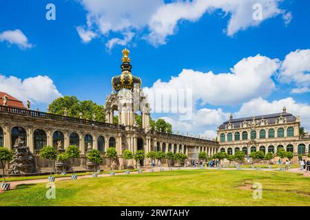 Der Dresdner Zwinger ist eines der berühmtesten Barockgebäude Deutschlands und beherbergt Museen von Weltruf Stockfoto