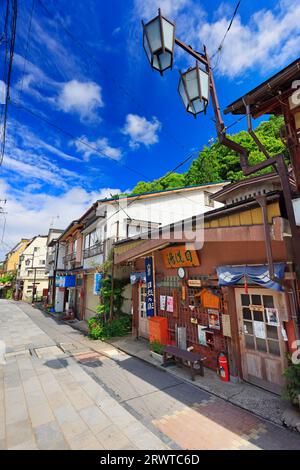 Das heiße Wasser von Shibu Onsen, das heiße Wasser von Mearai und das Thermalbad Stockfoto