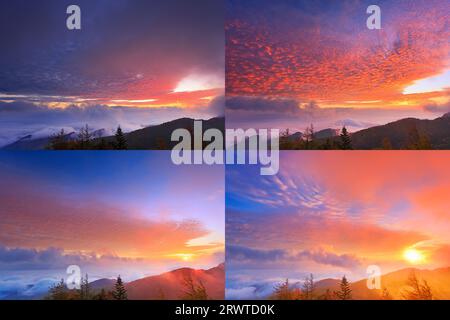 Fester Blickwinkel auf den Sonnenaufgang und Sonnenuntergang in Richtung Saku von Utsukushigahara Stockfoto