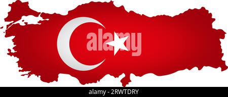 Abbildung mit Nationalflagge mit vereinfachter Form der Türkei-Karte (jpg). Volume Shadow auf der Karte. Stock Vektor