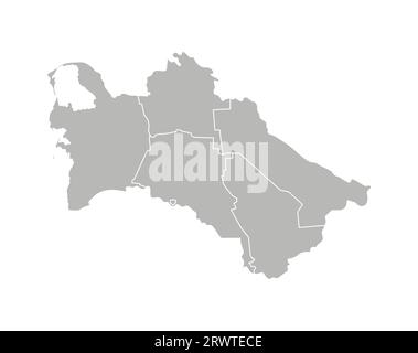 Vektorisolierte Darstellung einer vereinfachten Verwaltungskarte Turkmenistans. Grenzen der Bezirke (Regionen). Graue Silhouetten. Weiße Umrandung. Stock Vektor