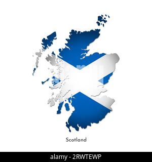 Vektor-isolierte Illustration mit Flagge und vereinfachter Karte von Schottland (Vereinigtes Königreich Großbritannien und Nordirland). Volume Shadow auf der Karte Stock Vektor