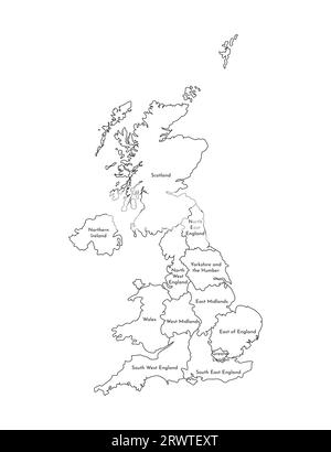 Vektor-isolierte Illustration einer vereinfachten Verwaltungskarte des Vereinigten Königreichs Großbritannien und Nordirland. Rahmen und Namen des Re Stock Vektor