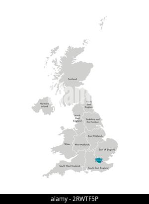 Vektor-isolierte Illustration einer vereinfachten Verwaltungskarte des Vereinigten Königreichs (UK). Blaue Form von Greater London. Grenzen und Namen der regio Stock Vektor