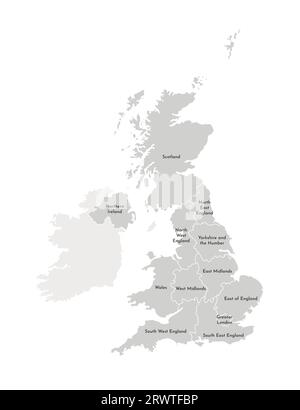 Vektor-isolierte Illustration einer vereinfachten Verwaltungskarte des Vereinigten Königreichs Großbritannien und Nordirland. Rahmen und Namen des Re Stock Vektor