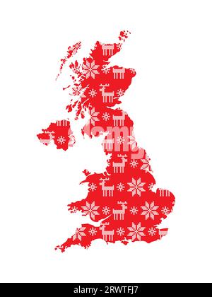 Vector isolierte Illustration für Neujahr und Weihnachten. Vereinfachte Karte. Vereinigtes Königreich Großbritannien und Nordirland. Rotes Muster Stock Vektor