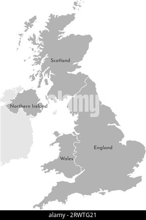 Vektor-isolierte vereinfachte Karte. Graue Silhouette der britischen Provinzen. Grenze der Verwaltungsabteilung - Schottland, Wales, England, Nordirland. W Stock Vektor