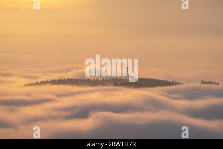 Panoramaaufnahme der Landschaft im Vulkan Eifel, Rheinland-Pfalz, Deutschland Stockfoto