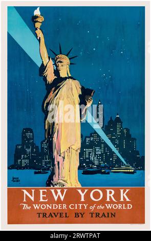 1920er Jahre amerikanisches Vintage-Reiseplakat, New York, Travel by Train, 1927 Stockfoto