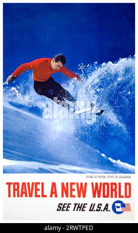 Ski, Aspen, Colorado, USA, amerikanisches Vintage-Reiseplakat, 1962 Stockfoto