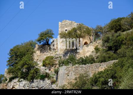 Castillo de Alaró, ubicado en El Puig d'Alaró, con una altitud de 822 m, Sierra de Tramuntana, Mallorca, Balearen, Spanien, Europa Stockfoto