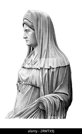 Römische Statue einer Virgo Vestalis Maxima aus dem 2. Jahrhundert n. Chr., Priesterin der Jungfrau Vesta, Göttin des Herdes, Heim und Familie in römischer Religion (Nationales Römisches Museum) Stockfoto