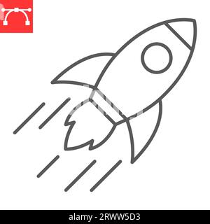 Symbol für Raketenstartlinie, Kosmos und Startup, Symbol für Raumschiffvektor, Vektorgrafiken, bearbeitbares Konturzeichen, EPS 10. Stock Vektor