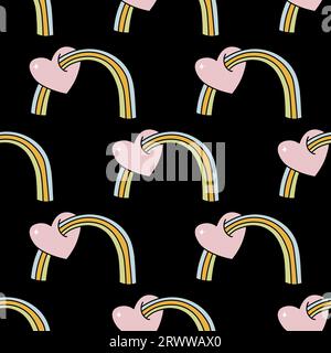 Vektor Hand gezeichnet nahtlose Doodle Stil Regenbogen und Herz Groovy Vektor Muster Vektor Muster Stock Vektor