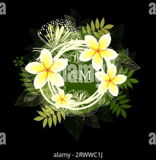 Runder Blumenrahmen mit Plumerieblumen. Vektorillustration Stock Vektor