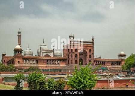 06 08 2004 Vintage Moschee Jama Masjid Hauptfassade ist die größte Moschee in Indien Delhi INDIEN Asien. Stockfoto