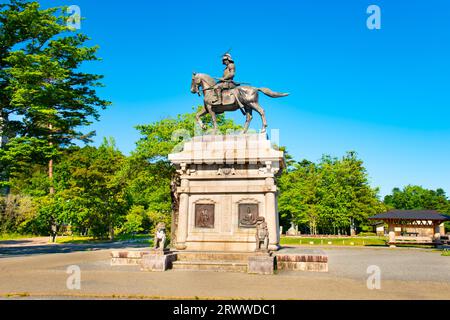 Statue von Date Masamune auf einem Pferd Stockfoto