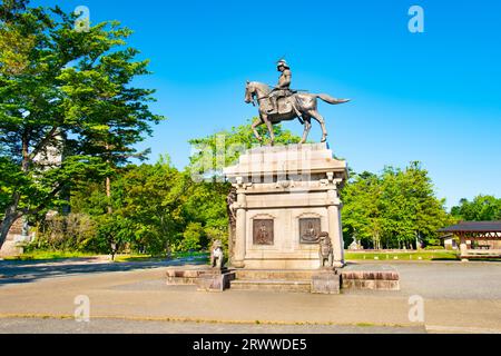 Statue von Date Masamune auf einem Pferd Stockfoto