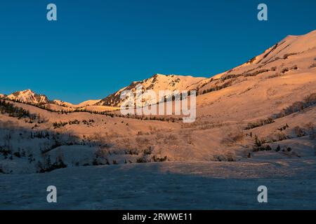 Mt. Hakuba am Morgen leuchtet vom Tsugaike Nature Park Stockfoto