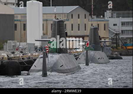 Yokusuka, Japan. September 2023. Die japanische Marine der Oyashio-Klasse der JMSDF Yokosuka Naval Base in der Präfektur Kanagawa (Japan) wurde am Donnerstag, den 21. September 2023, vor Anker gestellt. Foto von Keizo Mori/UPI Credit: UPI/Alamy Live News Stockfoto