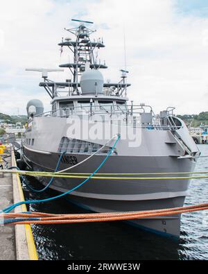 Yokusuka, Japan. September 2023. Am Donnerstag, den 21. September 2023, wird das Unmanned Surface Vessel Division ONE (USVDIV-1), USV (Unmanned Surface Vessel) „Ranger“ der US Navy bei den Flottenaktivitäten Yokosuka in der Präfektur Kanagawa, Japan, vor Anker gelegt. USV „Ranger“ und „Mariner“ besuchen Yokosuka am 18. September, zum ersten Mal während des „Integrated Battle Problem (IBP) 23.2“ im Rahmen der Übung „Multi-Domain Unmanned Capabilities Exercise“. Foto von Keizo Mori/UPI Credit: UPI/Alamy Live News Stockfoto