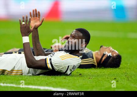 Madrid, Spanien. September 2023. Antonio Rudiger aus Real Madrid spielte während des UEFA Champions League-Spiels der Gruppe C zwischen Real Madrid und Union Berlin am 20. September 2023 im Santiago Bernabeu Stadion in Madrid, Spanien. (Foto: Cesar Cebolla/PRESSINPHOTO) Credit: PRESSINPHOTO SPORTS AGENCY/Alamy Live News Stockfoto