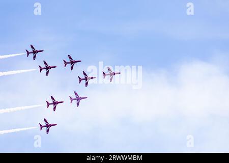 Die RAF Red Arrows zeigen das Team auf der Bournemouth Air Show 2023 Stockfoto