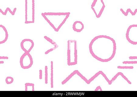 Abstraktes nahtloses rosafarbenes Muster Vektorstruktur mit Doodle-Pinselformen. Dreiecke, Kreise und Zickzack – trendiges Pinselstrichdesign. Stock Vektor