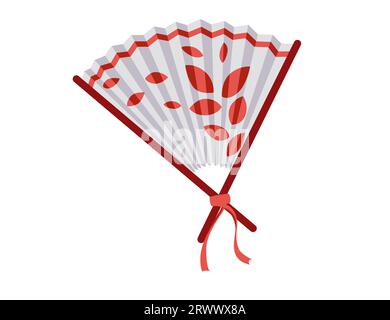 Klassischer asiatischer Holzhandventilator mit bunter Zeichnung Muster Vektor Illustration isoliert auf weißem Hintergrund Stock Vektor