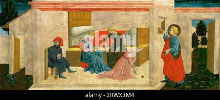 Giovanni Francesco da Rimini (ca. 1420-1470) -- die Wohltätigkeitsorganisation des Heiligen Nikolaus von Bari ca. 1450-70, 24х53 Stockfoto