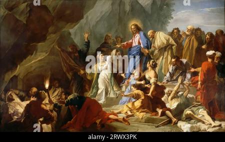 Jean-Baptiste Jouvenet -- Auferstehung des Lazarus 1706, 388х664 Stockfoto