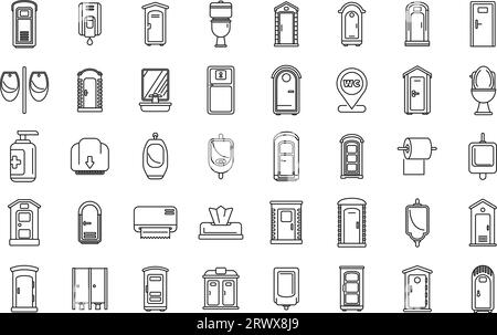 Symbole für öffentliche Toiletten legen den Konturvektor fest. Toilettensitz. WC-Schüssel Stock Vektor