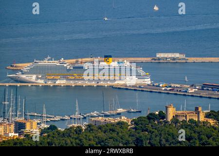 Luftaufnahme, Kreuzfahrtschiff Costa Diadema in Port Pi, Palma, Balearen, Mallorca, Spanien, Balearen, es, Europa, Hafen, Kreuzfahrt, Kreuzfahrtschiff, Luftfahrt p Stockfoto