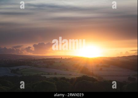 Sonnenuntergang vom Rand von Consett, County Durham. Fawcett Park, Consett. Stockfoto