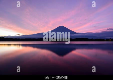 Morgenhimmel und Mt. Fuji vom Tanuki-See aus gesehen Stockfoto