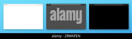 Ein Satz von drei Browserfenstern in weiß, Grau und Schwarz auf blauem Hintergrund. Stock Vektor