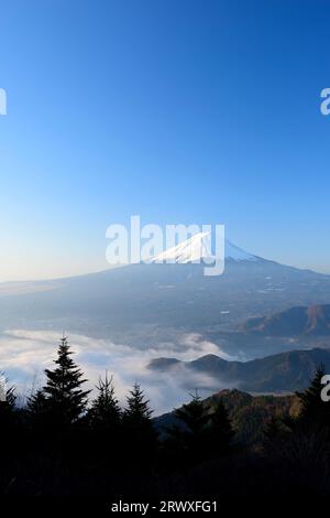 Mt. Fuji and sea of clouds at dawn in Yamanashi Prefecture from Shindo Pass Stock Photo