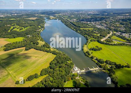 Luftaufnahme, Kemnader See und Wehr, Stiepel, Bochum, Ruhrgebiet, Nordrhein-Westfalen, Deutschland, DE, Europa, Luftfotografie, Naherholungsgebiete sind es Stockfoto