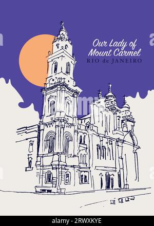 Handgezeichnete Vektor-Skizzenillustration der Kathedrale Our Lady of Mount Carmel in Rio de Janeiro, Brasilien. Stockfoto
