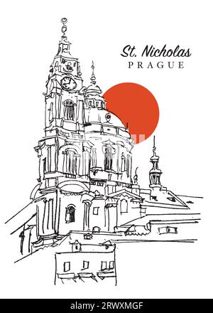 Vektor Hand gezeichnete Skizze Illustration von St. Nikolaikirche in Prag, Tschechien. Stockfoto