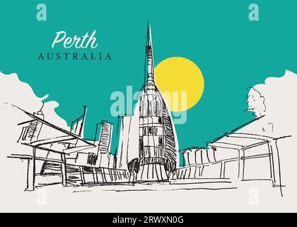 Handgezeichnete Vektor-Skizzenillustration der Swan Bells, einem modernen Glockenturm in Perth, Western Australia. Stockfoto